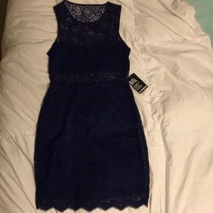 Express blue lace bodycon dress